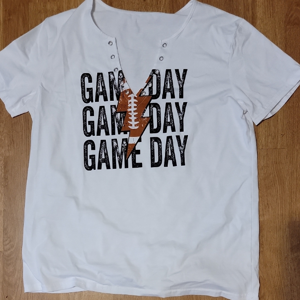 "Game Day" Football Theme Lace Up V Neck T-Shirt Size XL